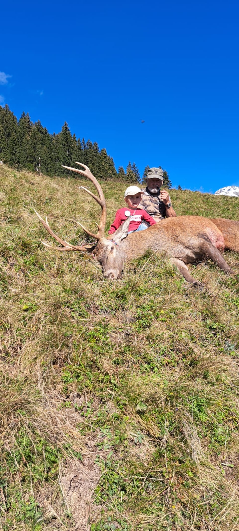 Jäger mit Hirsch.