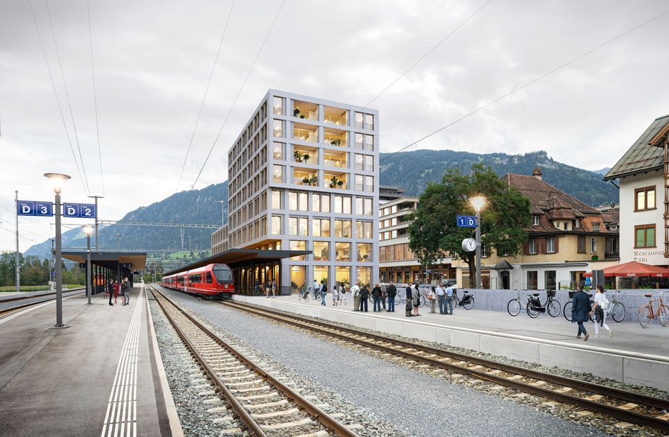 Visualisierung des neuen Bahnhofs Ilanz.