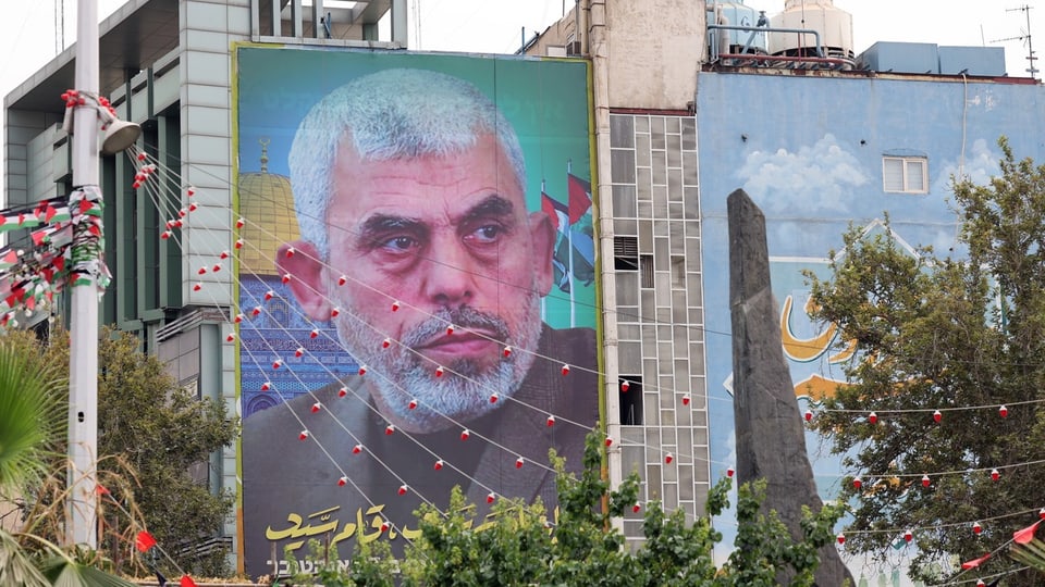 Hamas Führer Yahya Sinwar auf einem Plakat