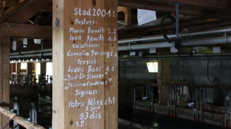 Tafel mit Namen in einem Stall