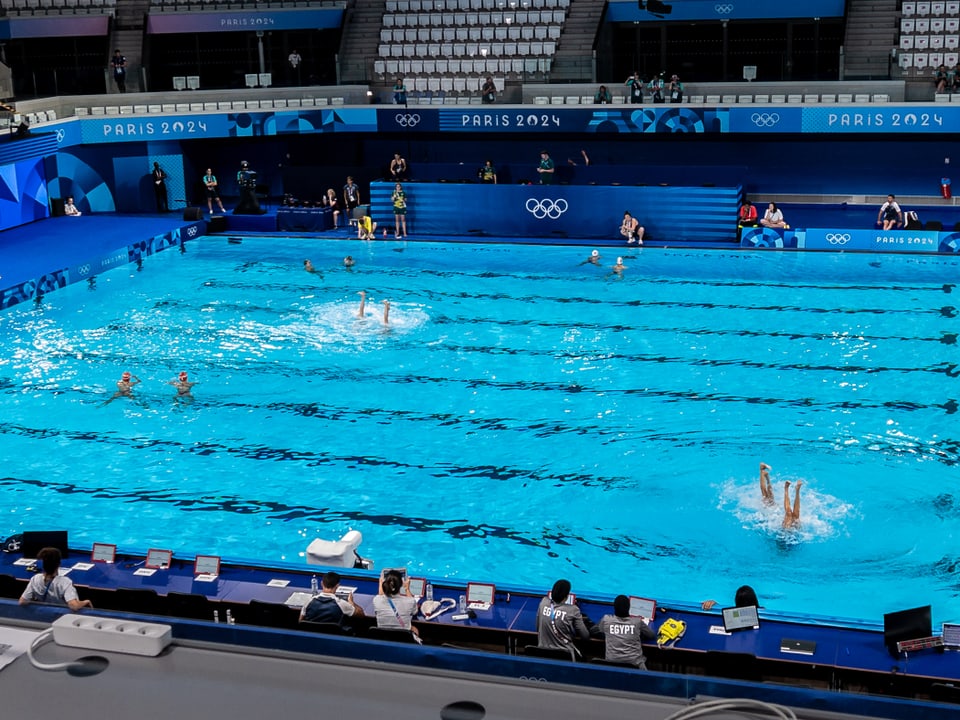 Paris 2024: Synchronschwimmerinnen beim Training.